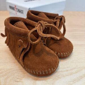 Minnetonka Kids Brown Suede Moccasins